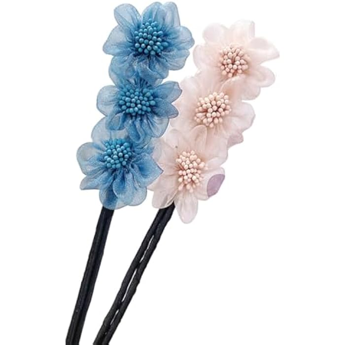 FASHION MANIA 2 PCS Exquisite And Shiny Flower Hair Curler, Elegant Hair Bun, Easy Hairs Curler For Women（blue+white) - Image 1